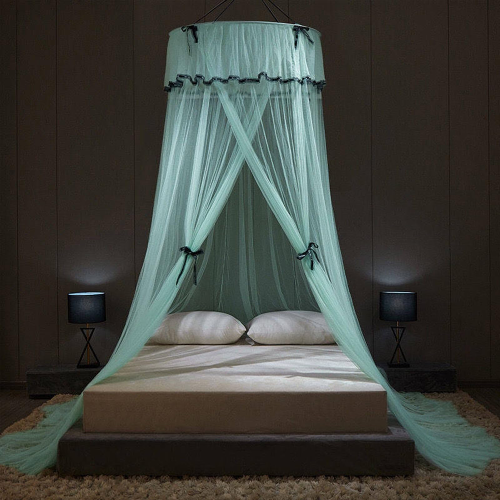 SARKEY Prinzessinnen Betthimmel,Moskitonetz Betthimmels Für Mädchen,Hängende Bettnetzabdeckung Für Schlafzimmer,Runde Kuppel,luxuriöse Spitze,Erwachsene,Hochzeit,Dekoration