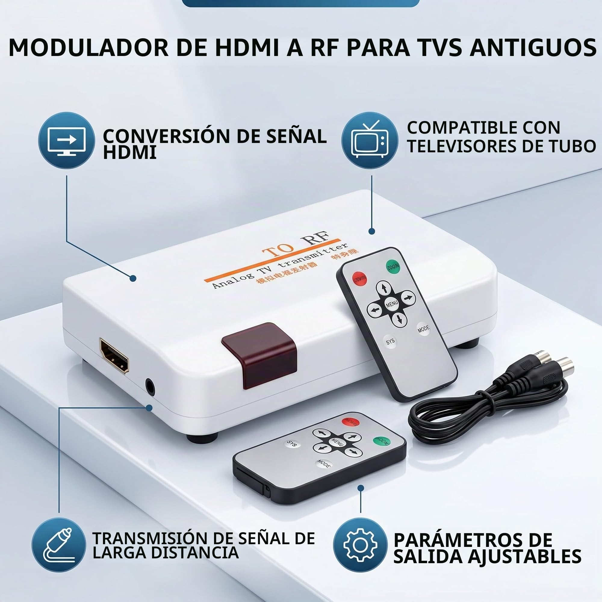 AYNEFY Convertidor Coaxial de Modulador RF HDMI, Adaptador de Entrada de Video Digital HD Demodulador, Caja Convertidora de Se?al de Transmisor de TV Anal¨®gica Compatible con 480I / 480P