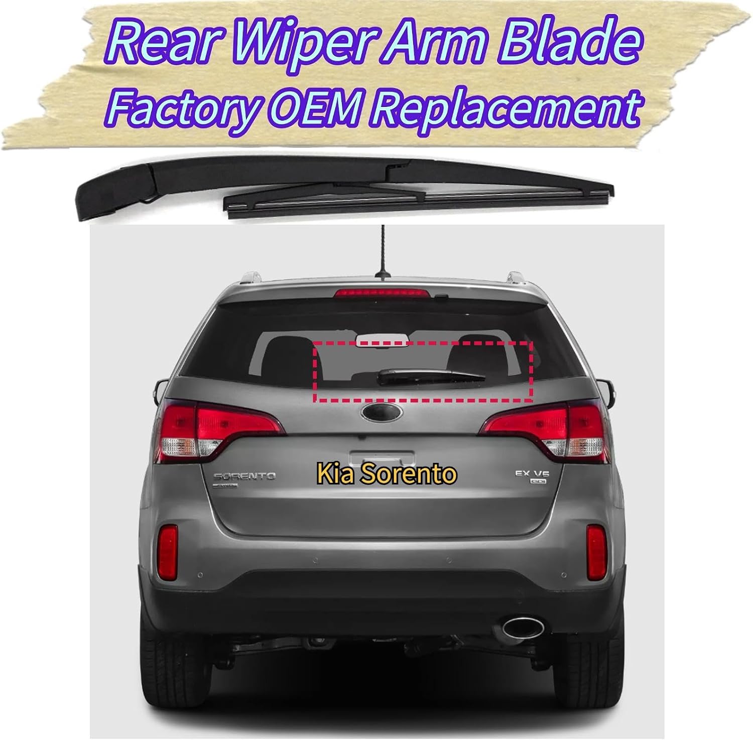 Rear Wiper Blade & Arm Replacement for Kia Sorento 2011-2015 OEM Fit for Base, EX, LX, SX Models - All-Weather All Season Rear Back Windshield Wiper Blade Set for 2015 2014 2013 2012 2011