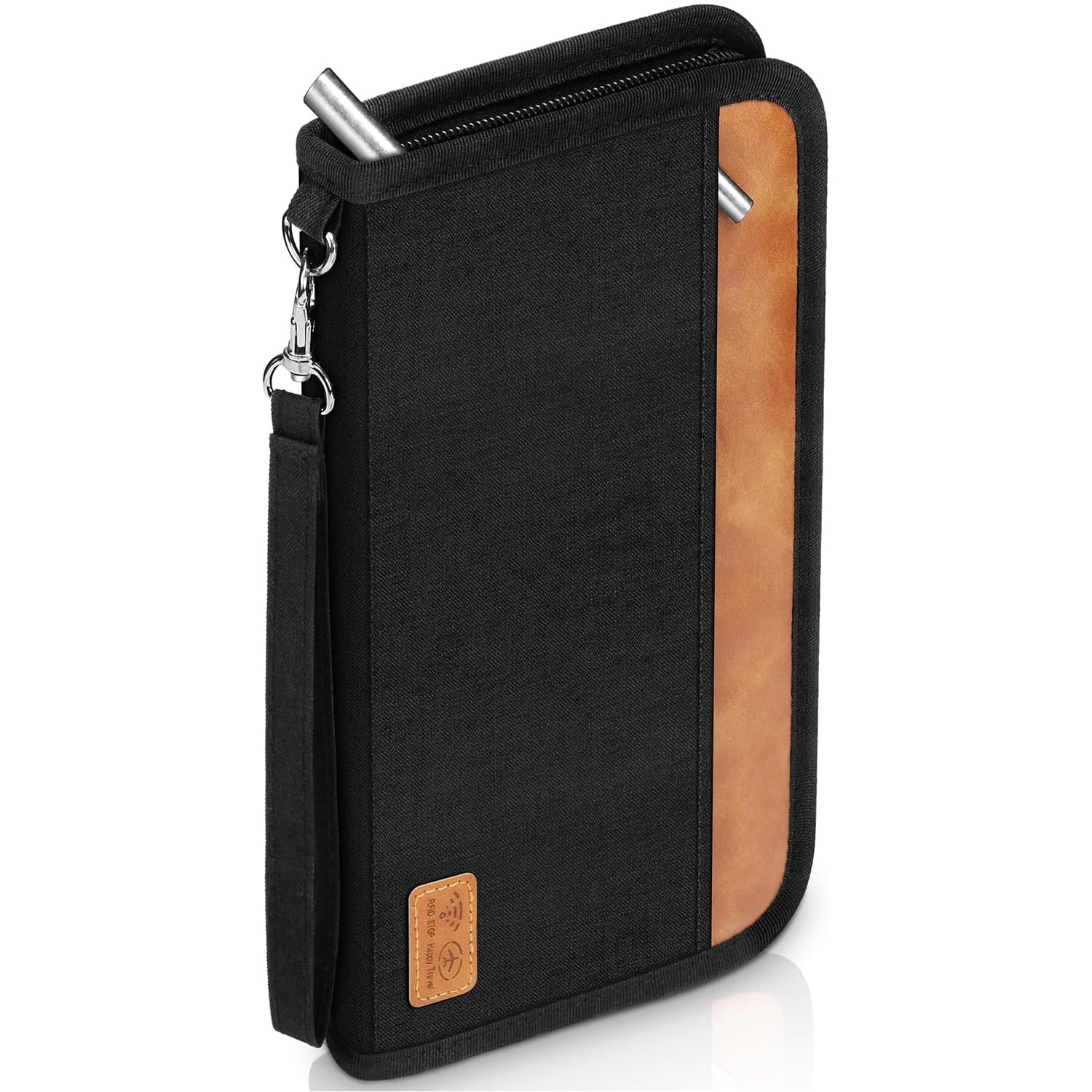 Family Passport Holder Travel Wallet | Extra Large RFID Blocking Document Organiser for 5 Passports, Cards, Tickets, Cash & Phone | Waterproof Travel Accessories for Men & Women (A-Black+Brown)-image-35