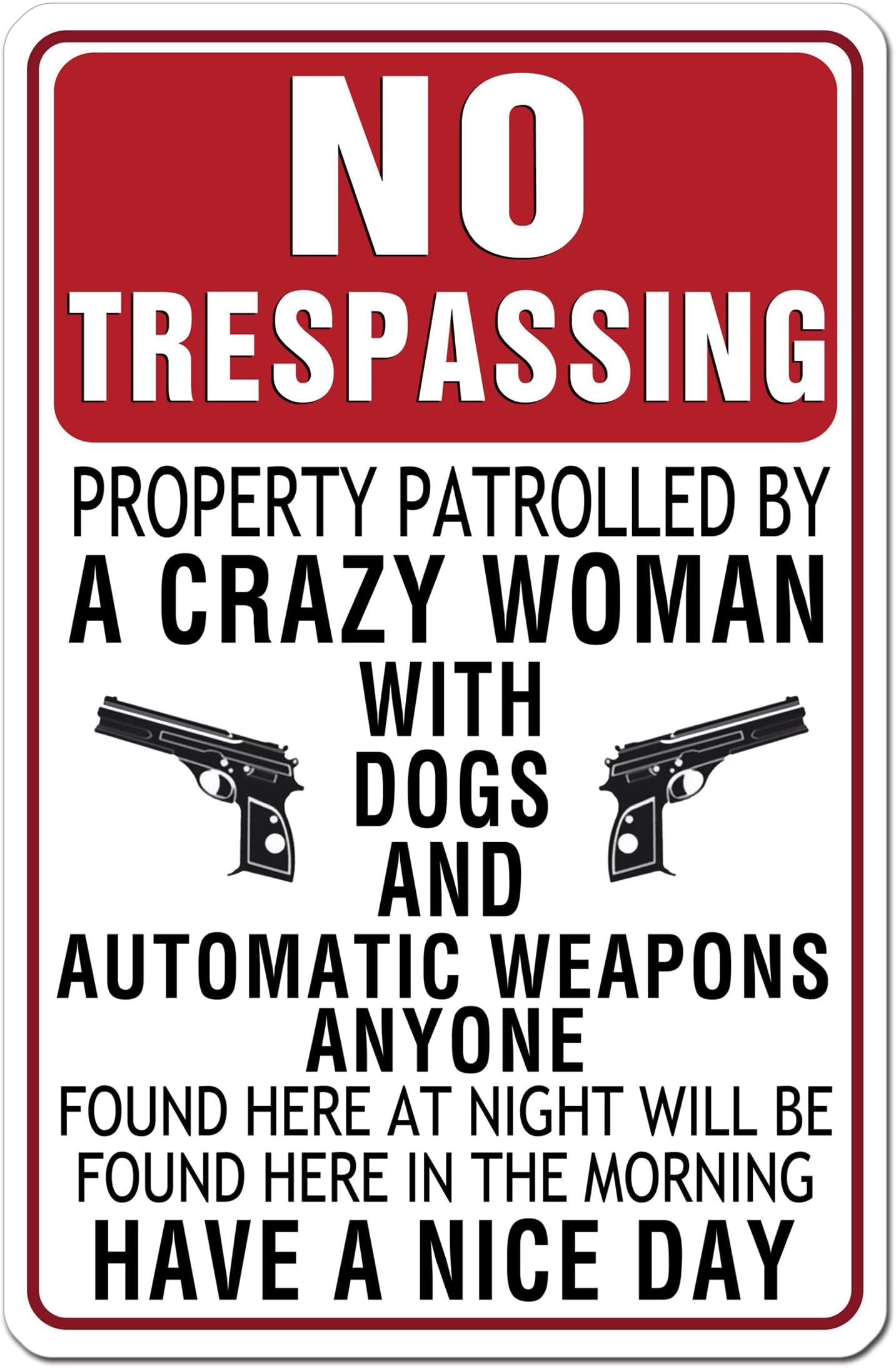 Funny No Trespassing Signs Private Property Security Sign Safety Privacy Warning Sign 12"x8" Property Patrolled By A Crazy Women