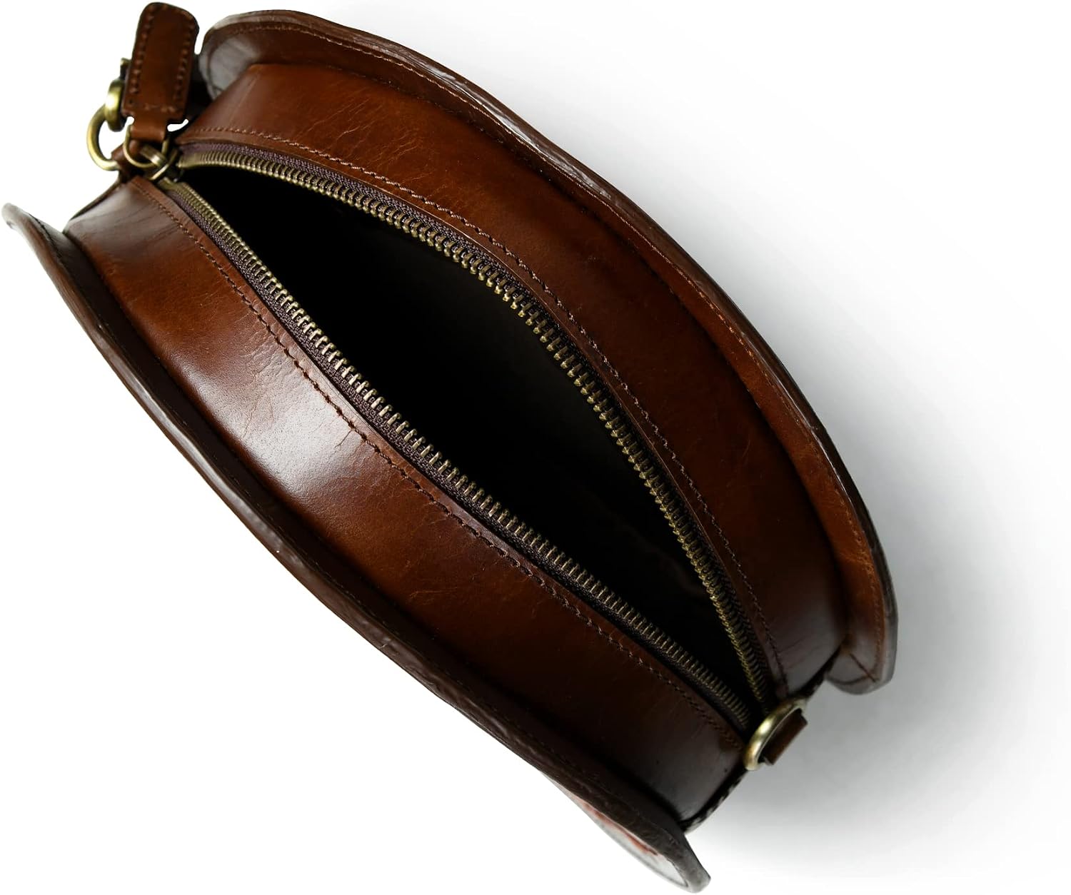 Hard Wax Leather Crossbody Bag Purse Circle Bag Round Crossbody Cell Phone Purse For Women -(Black/Brown)