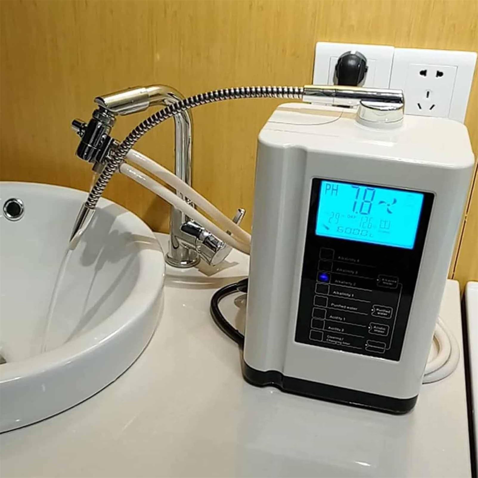 Ionizador de agua alcalina con 7 configuraciones de agua, hasta -500 mV ORP, máquina purificadora de agua PH 3.5-10.5, de filtro de agua para el hogar, 285x170x110 mm,Silver