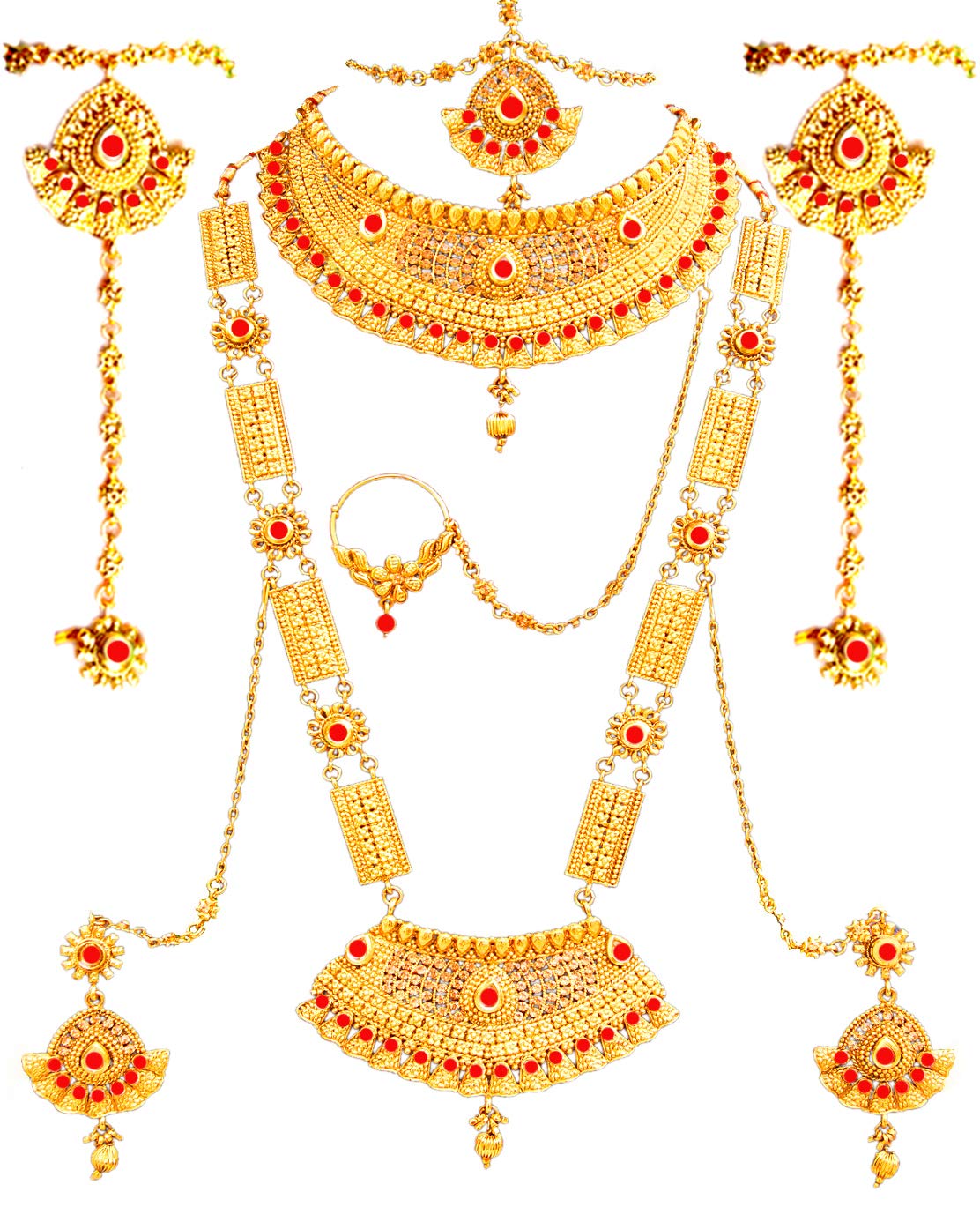 SATHIYA JEWELLERS Gold Plated Red Alloy Dulhan Bridal Jewellery Set for Women (Red and Golden) (B07HW4FQ7N) Amazon Price History, Amazon Price Tracker