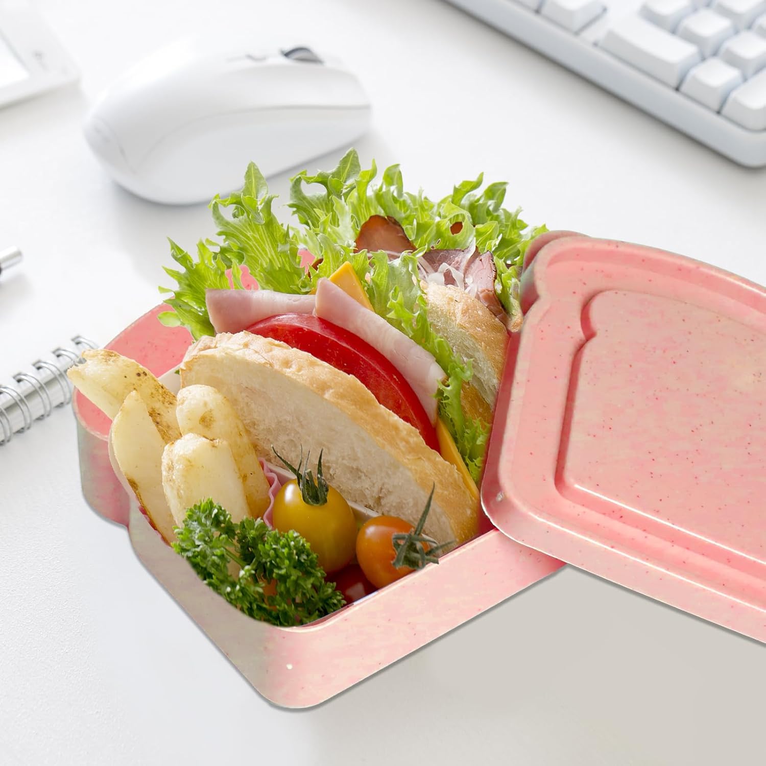 2 Pcs Sandwich Containers for Lunch Box, 14oz Reusable Lunch Boxes with Lid, Plastic Food Storage Microwave & Dishwasher Safe, Toast Shape Sandwich Bread Box for Families, Office, Camping (2 Colors) - Image 5