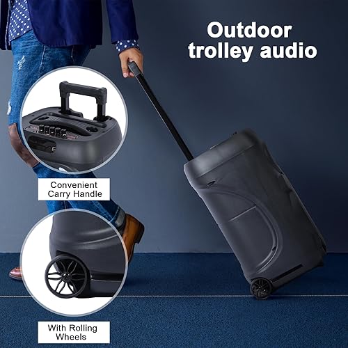 Miniatura 3 de Hesitroad Máquina de karaoke, sistema PA portátil inalámbrico de 12 pulgadas, altavoz de karaoke 5.0 compatible con Bluetooth, altavoz estéreo de