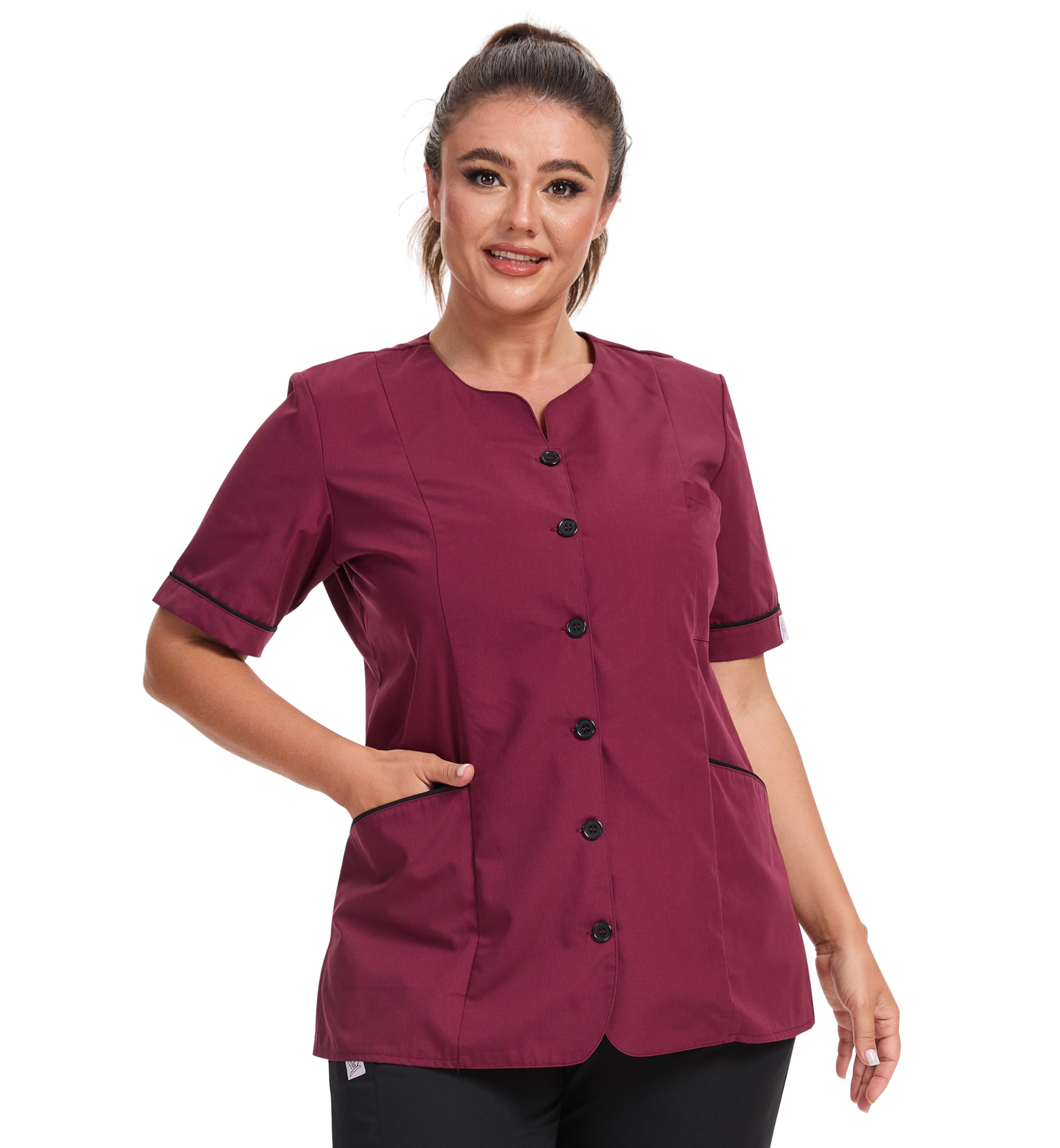 Jonathan Uniform Women's Wine Beauty Tunic Scrub Top With 3 Pockets For Beauty, Elderly Carer, Massage (, 2XL)