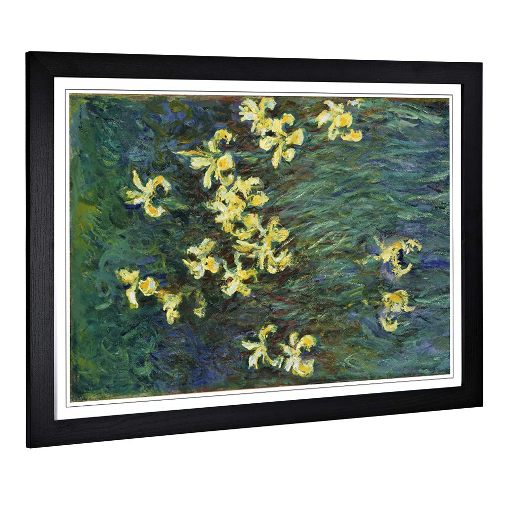 Big Box Art Framed Print of Claude Monet Yellow Irises Design | Wall Art Picture | Home Decor for Kitchen, Living, Dining Room, Bedroom, Hallway, Office, Black, A2 / 24.5x18 Inch / 62x45cm