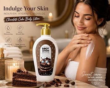 Dessert Inspired Body Lotion – Rich Moisturising Body Cream for Soft, Smooth Skin, Sweet Fragranced, Clean Formula, 400ml (Chocolate Cake)