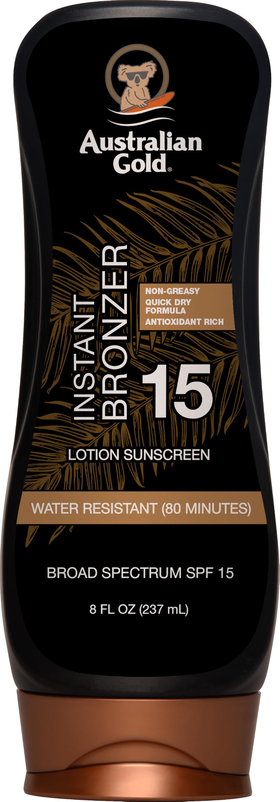 Australian Gold Sunscreen Lotion with Instant Bronzer SPF 15, 8 Ounce | Broad Spectrum | Water Resistant | Non-Greasy | SPF 15 8 Fl Oz (Pack of 1) 8 Ounce (Pack of 1)