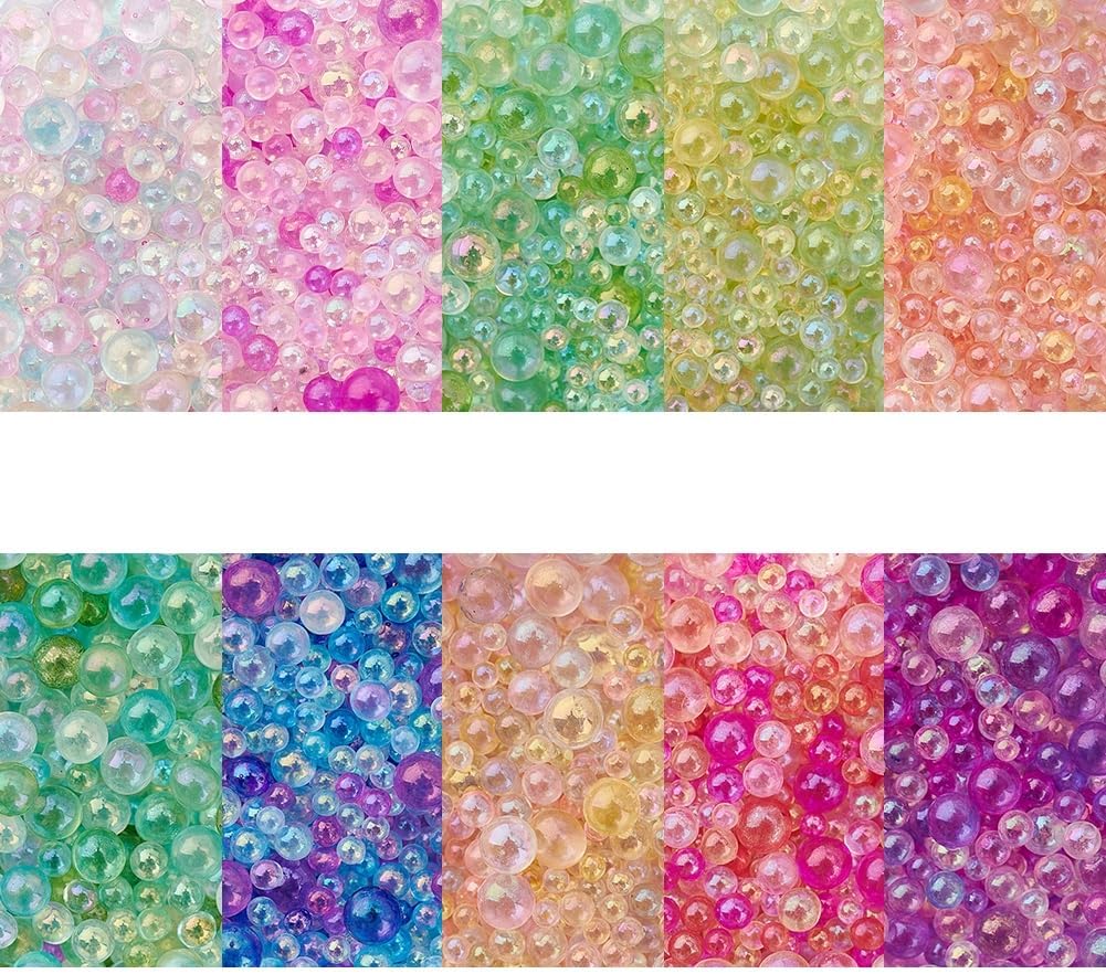 OLYCRAFT 130g 10 Colors 1~3mm Colorful Resin Bubble Beads No Hole Micro Glass Bubble Beads Iridescent Water Droplets Bubble Beads Tiny Glass Beads Tiny Beads for Resin Molds Fillers Jewelry