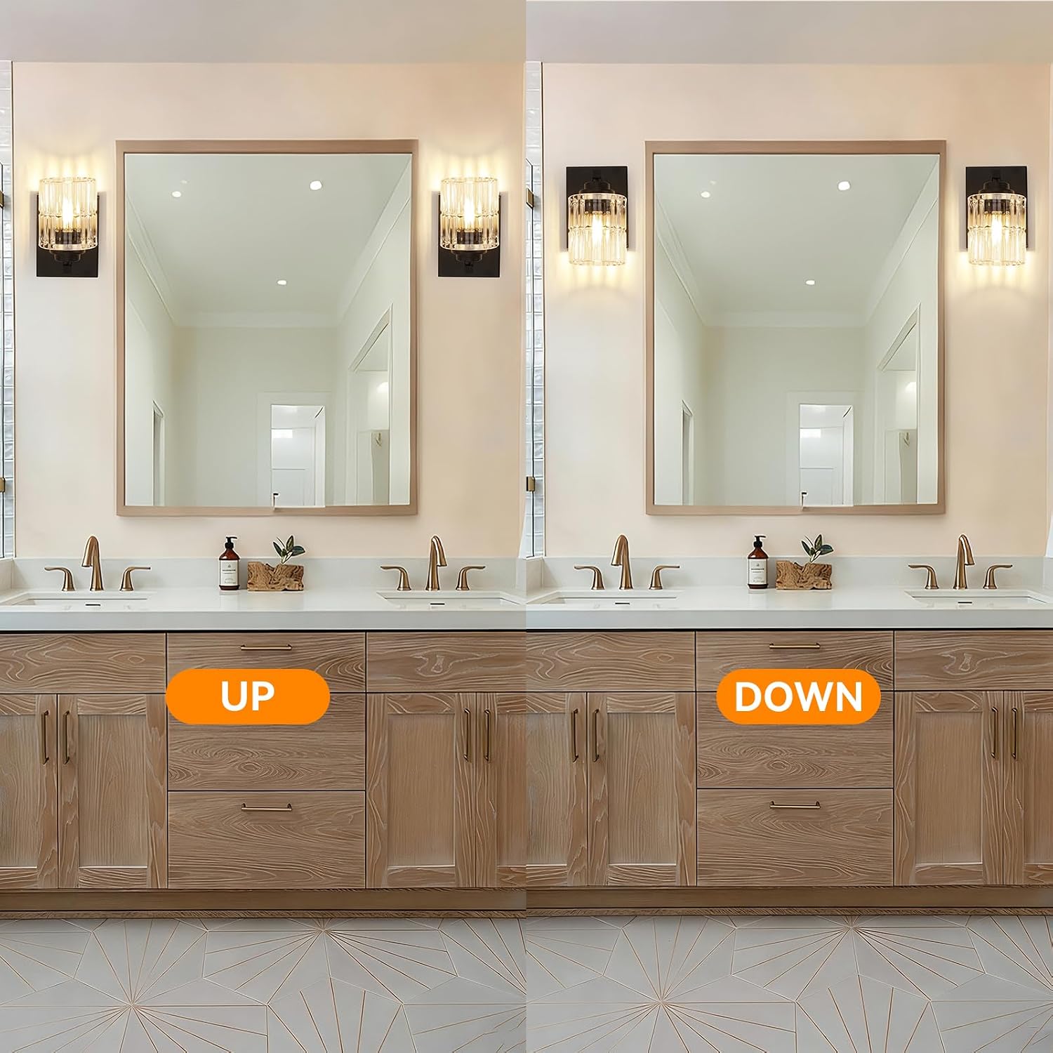TALOYA 4 Inch Bathroom Light Fixtures,Modern,Set of 2 Light Brushed Black Vanity Lights with Wide Vertical Ribbed Thickened Glass Shade for Mirror Makeup Room Hallway（Bulbs Not Included）