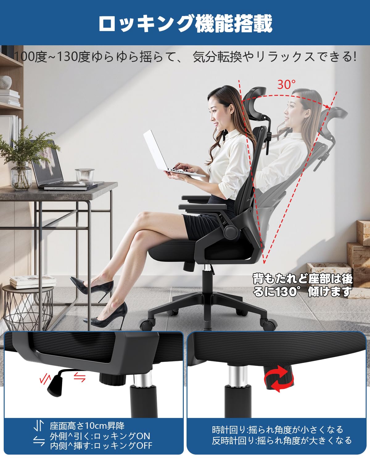 Amazon.co.jp: CIHOO オフィスチェア デスクチェア 腰サポートバー