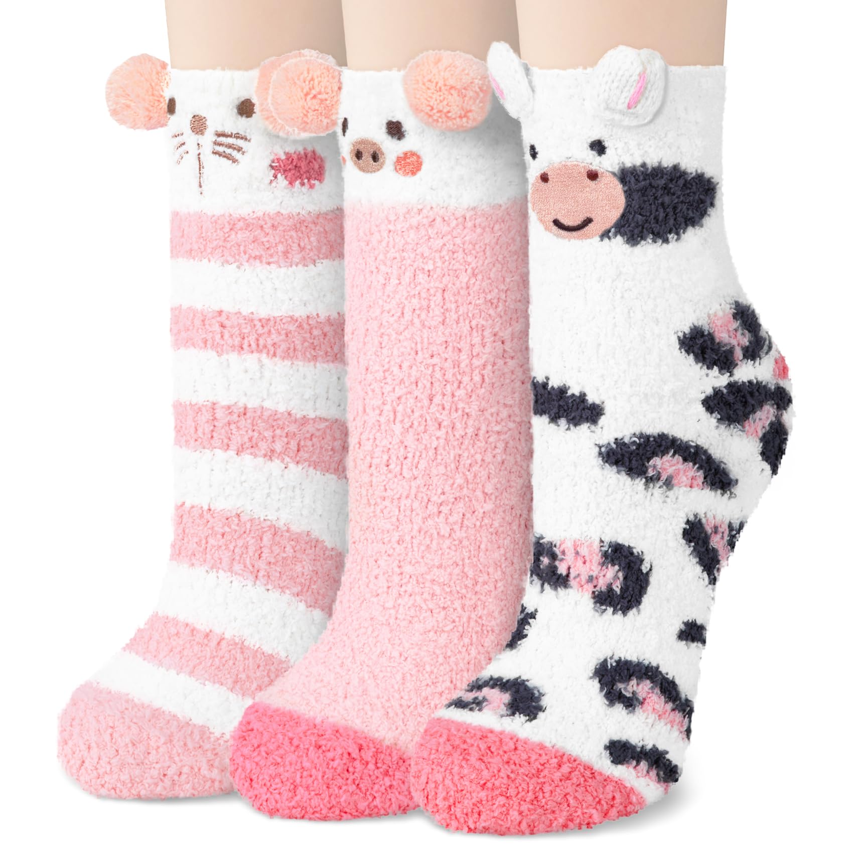 3 Pairs Womens Fuzzy Socks Cozy Winter Warm Fluffy Soft Cute Animal Fuzzy Home Slipper Socks