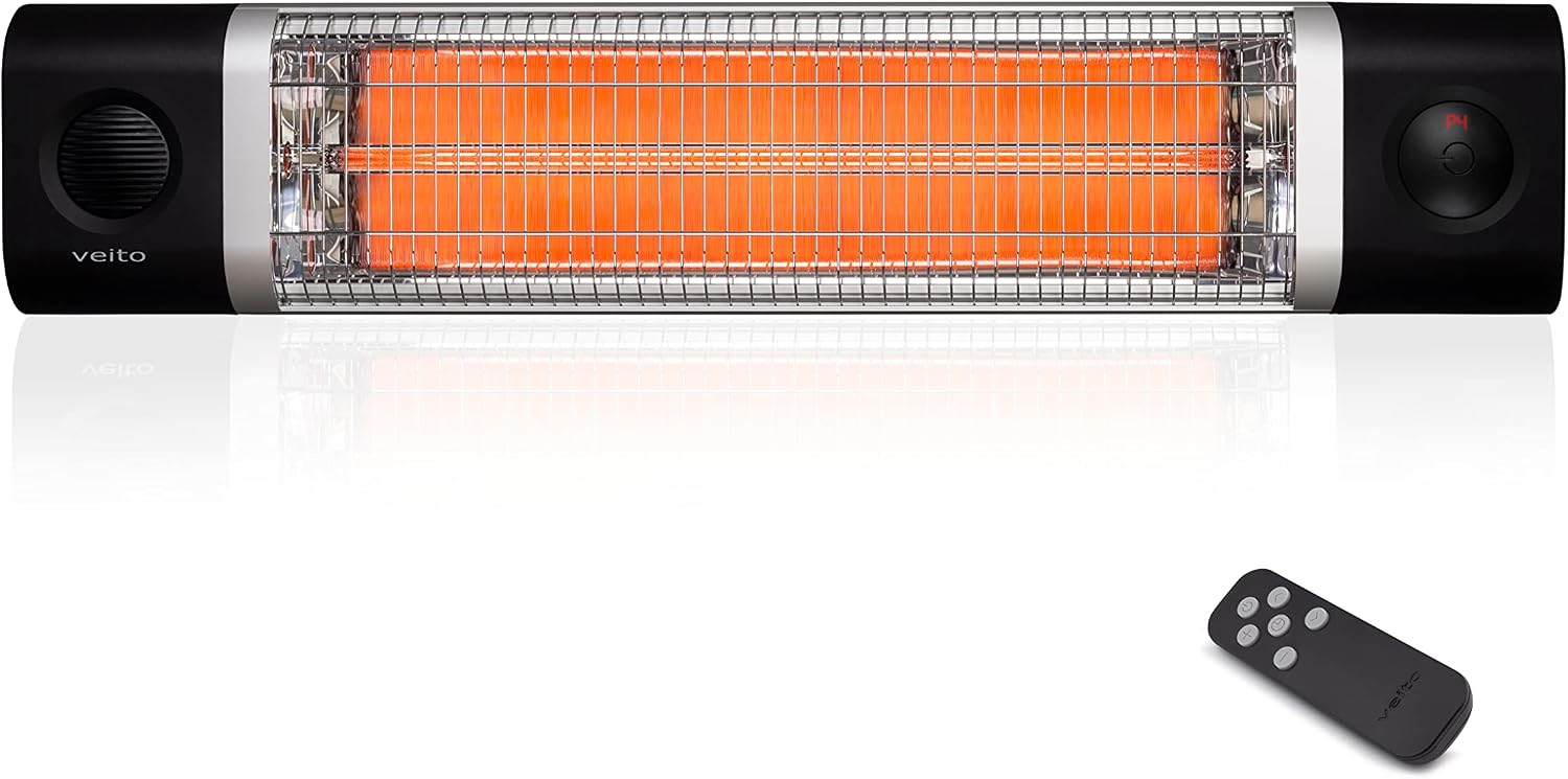 Veito – Lámpara Ch2500Rw Con Control Remoto Por Infrarrojos, 4 Ajustes, Función De Temporizador Automático Y Aire, De Carbono, De 2500 Watts, Ideal Para Terrazas Lámpara De Infrarrojos Para Interior Y Exterior