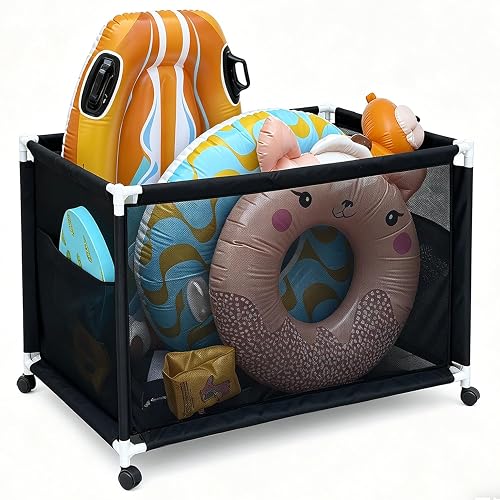 VitalYang Rolling Pool Storage Bin with Wheel- Mesh Pool Toy