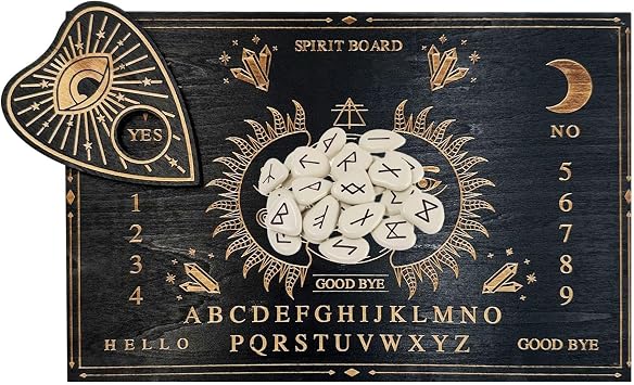 Ouija Spirit Board - Wooden Decision Maker, Message Planchet Board with Letters and Numbers | Mystic Spirit Game Board, Gothic Party Decoration, Divination Gift for Boys, Girls, Boys, Friends