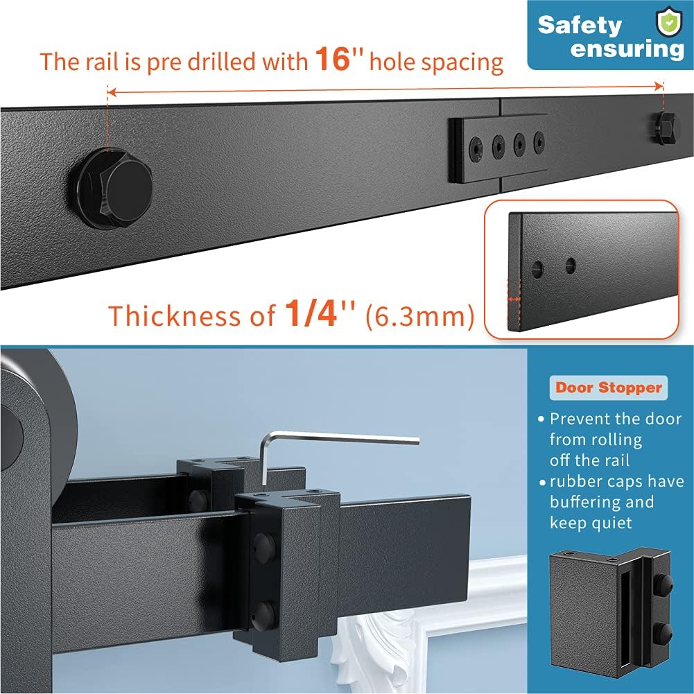 ZEKOO 5FT-16FT Bypass Barn Door Hardware Kit Double Track Low Ceiling Bracket with Metal Hanger for Double Sliding Barn Door (8FT Bypass Kit)