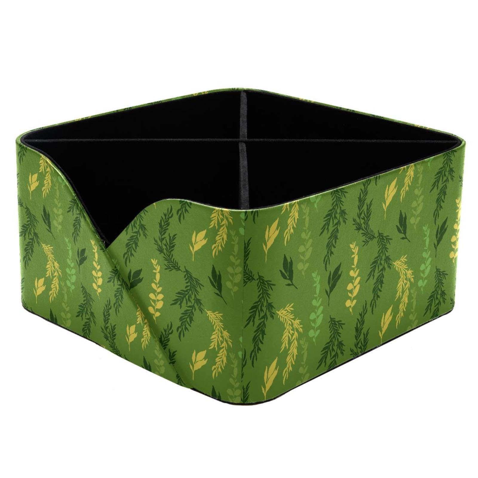 KengjuTesu Green Leaves Floral Branch Pattern Desktop Organizer Pen Holder, Rectangular Pencil Cup for Office, Study and Makeup Stations