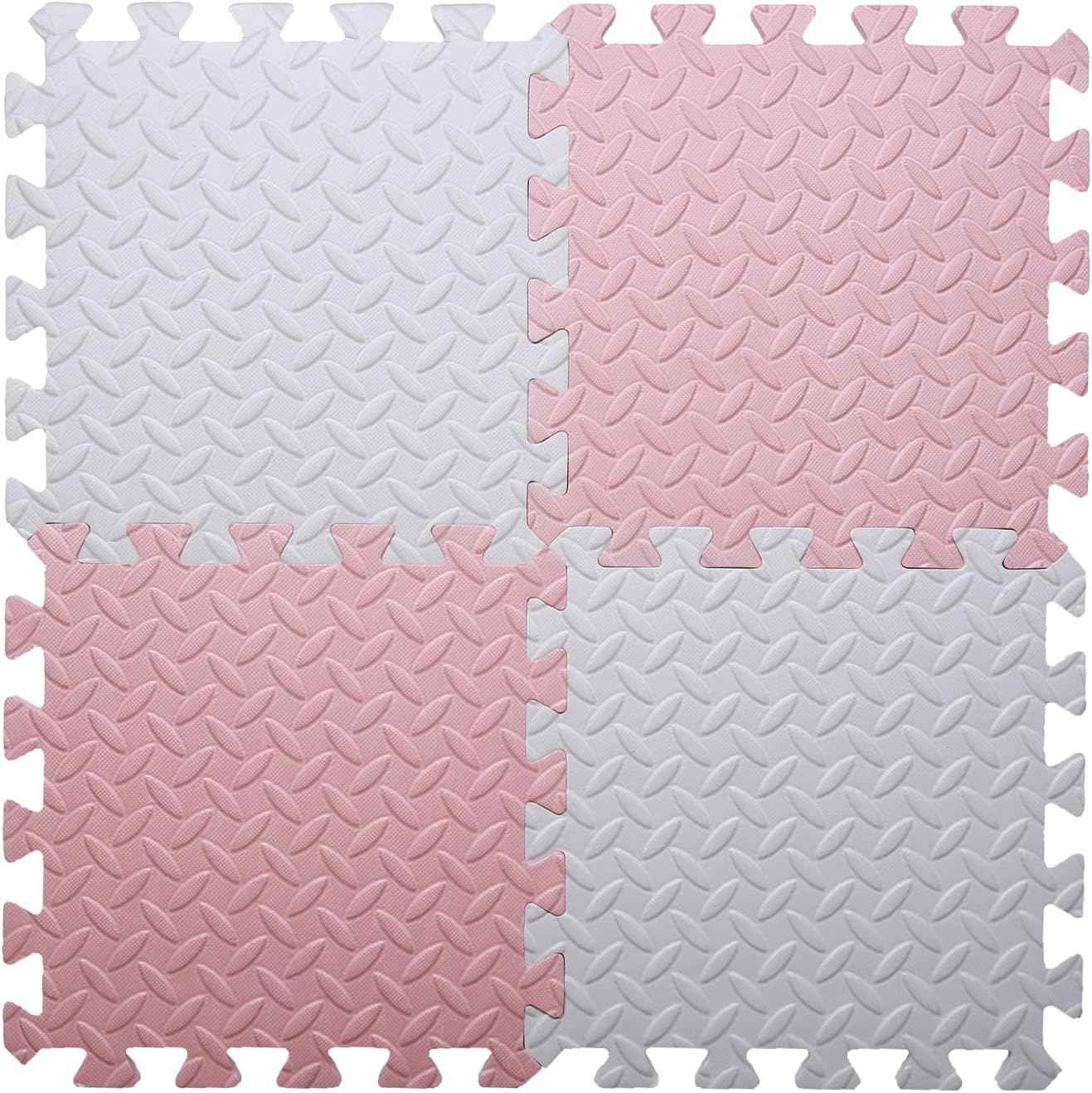 16 Tiles Foam Play Mat for Baby, Soft & Safe EVA Foam Mats for Floor, Square Baby Play Mat, Kids Foam Puzzle Floor Mat, Play Mat for Playpen(White/Loli Pink)