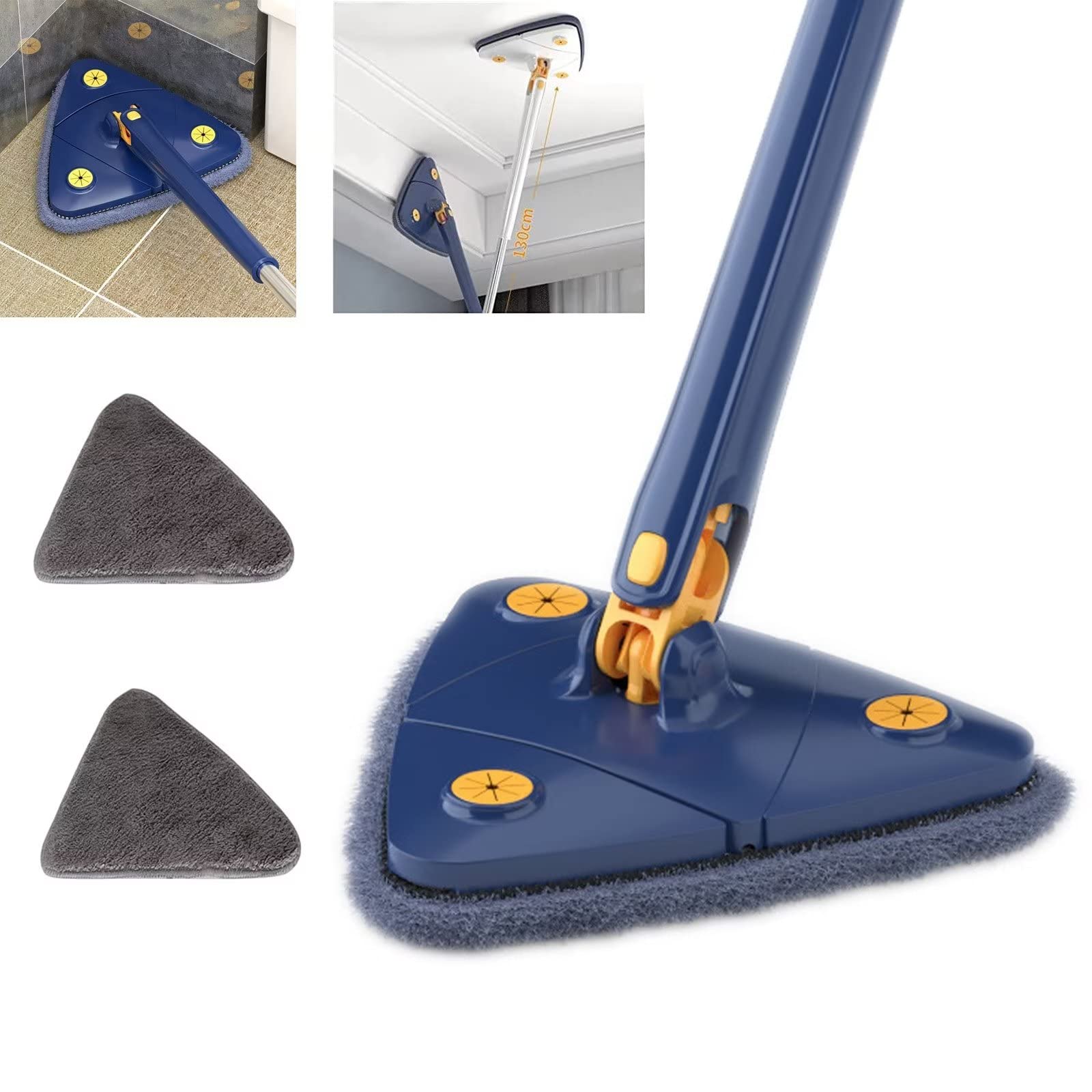 Balai triangulaire extensible rotatif à 360 degrés pour laver murs et fenêtres