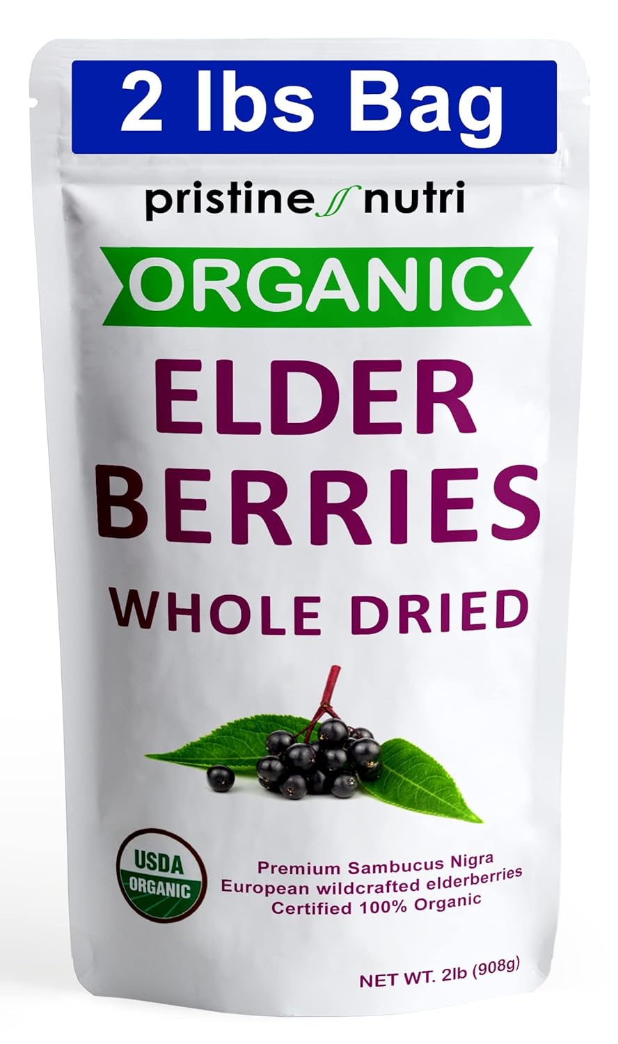 2lbs Organic Elderberries Dried Bulk Whole European