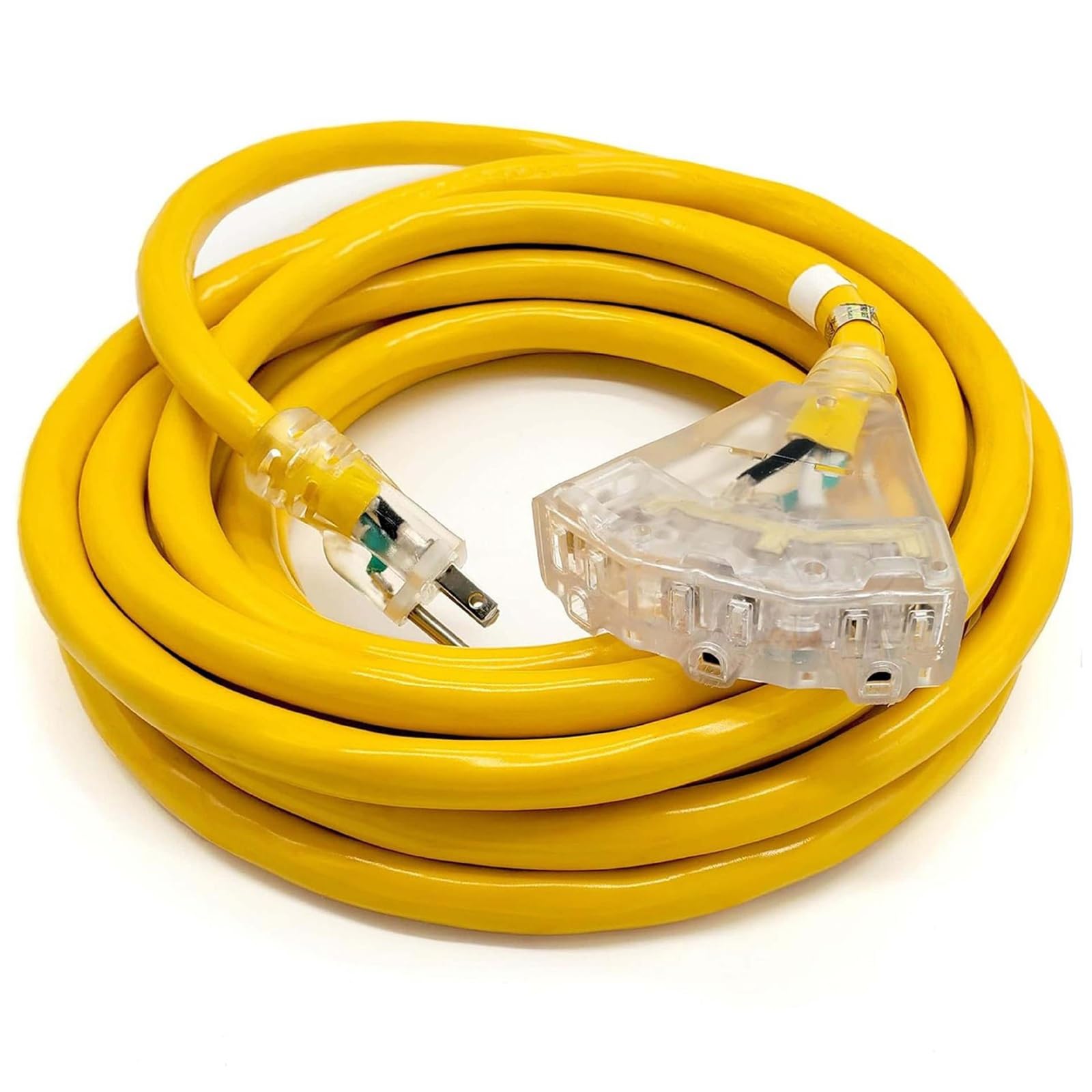Cable De Extensión Para Exteriores 7,6 M (25 Ft) 12 AWG — Resistente Heavy-duty Con Enchufe 3 Clavijas Con Toma A Tierra Y Luz, Salidas Múltiples, Amarillo — Jardín, Electrodomésticos
