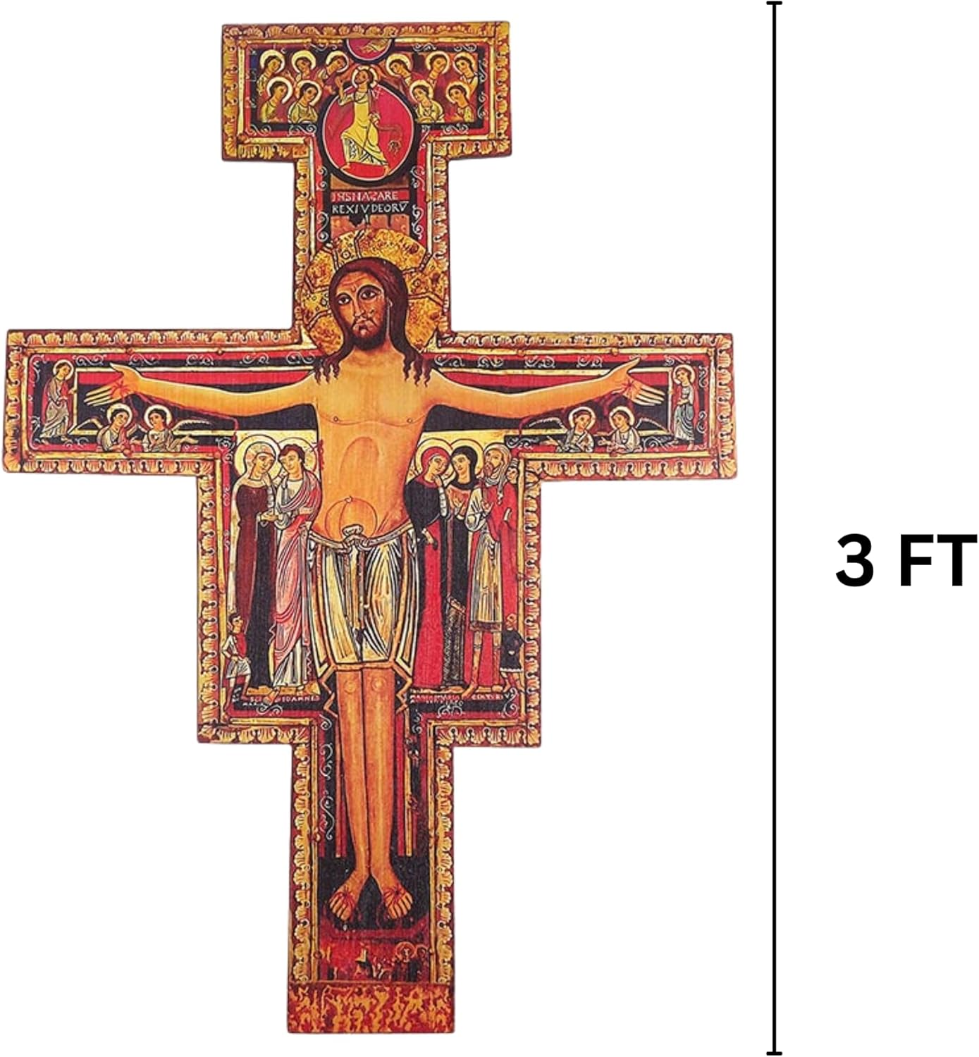 Needzo Large San Damiano Wall Crucifix, Catholic Church Cross Decor, 36 Inches