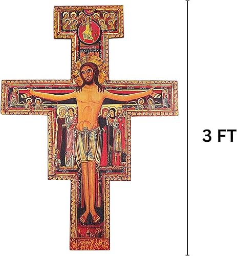 Miniatura 3 de Needzo Gran Crucifijo de pared San Damiano, decoración de cruz de iglesia católica, 36 pulgadas