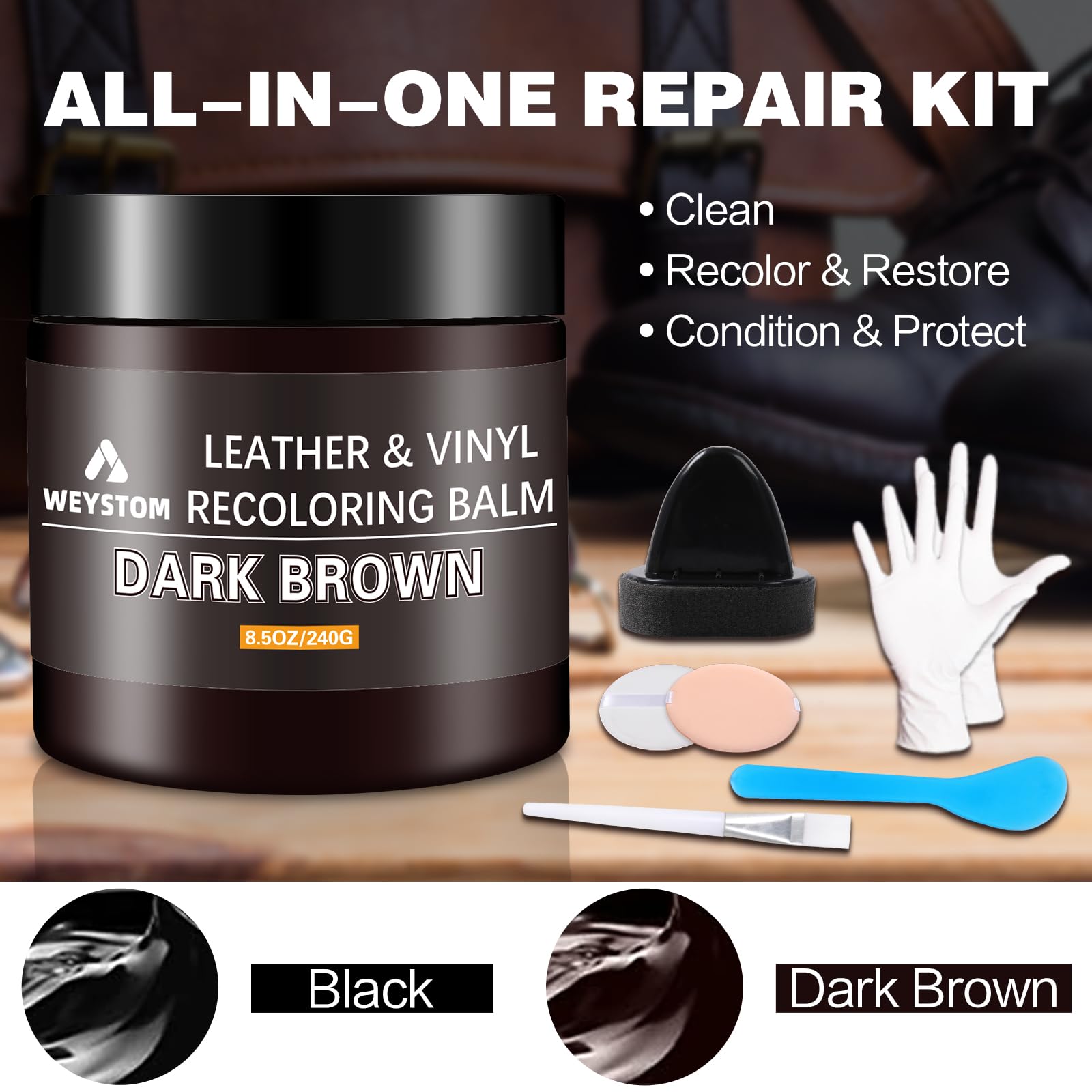 Leder-Balsam – Restorativer Farbstoff für Möbel, Taschen und Auto-Innenräume. Repariert Kratzer, Verblassen und Risse und erneuert gleichzeitig Lederoberflächen (Brushed Dark Brown)