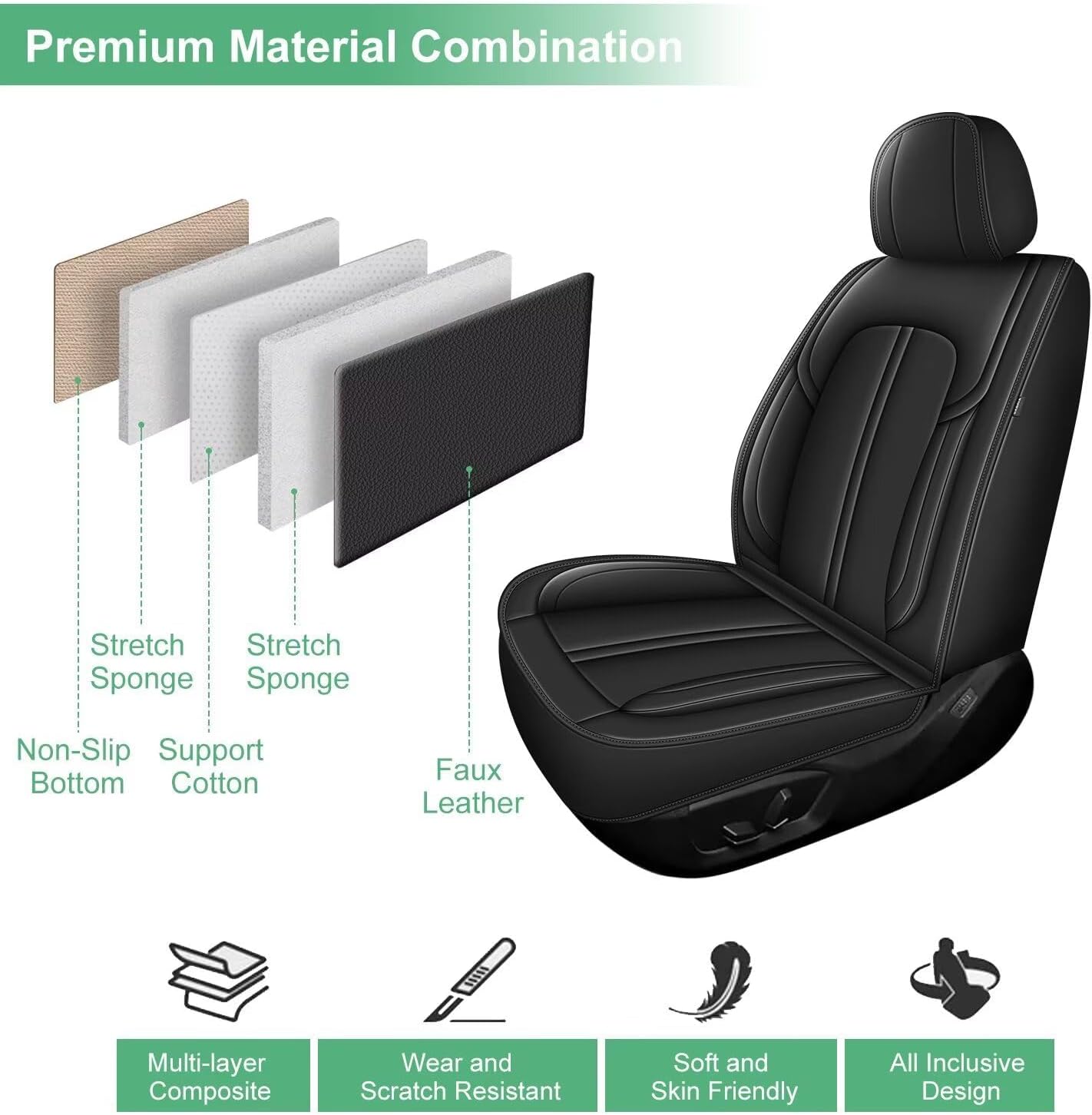 DISUTOGO 5 Seats Car Seat Covers Fit for Honda Civic 2003-2025 2026 Waterproof Faux Leather Full Set Seat Cushion Protector Airbag Compatible Automotive Seat Covers(5 Seat, Black)