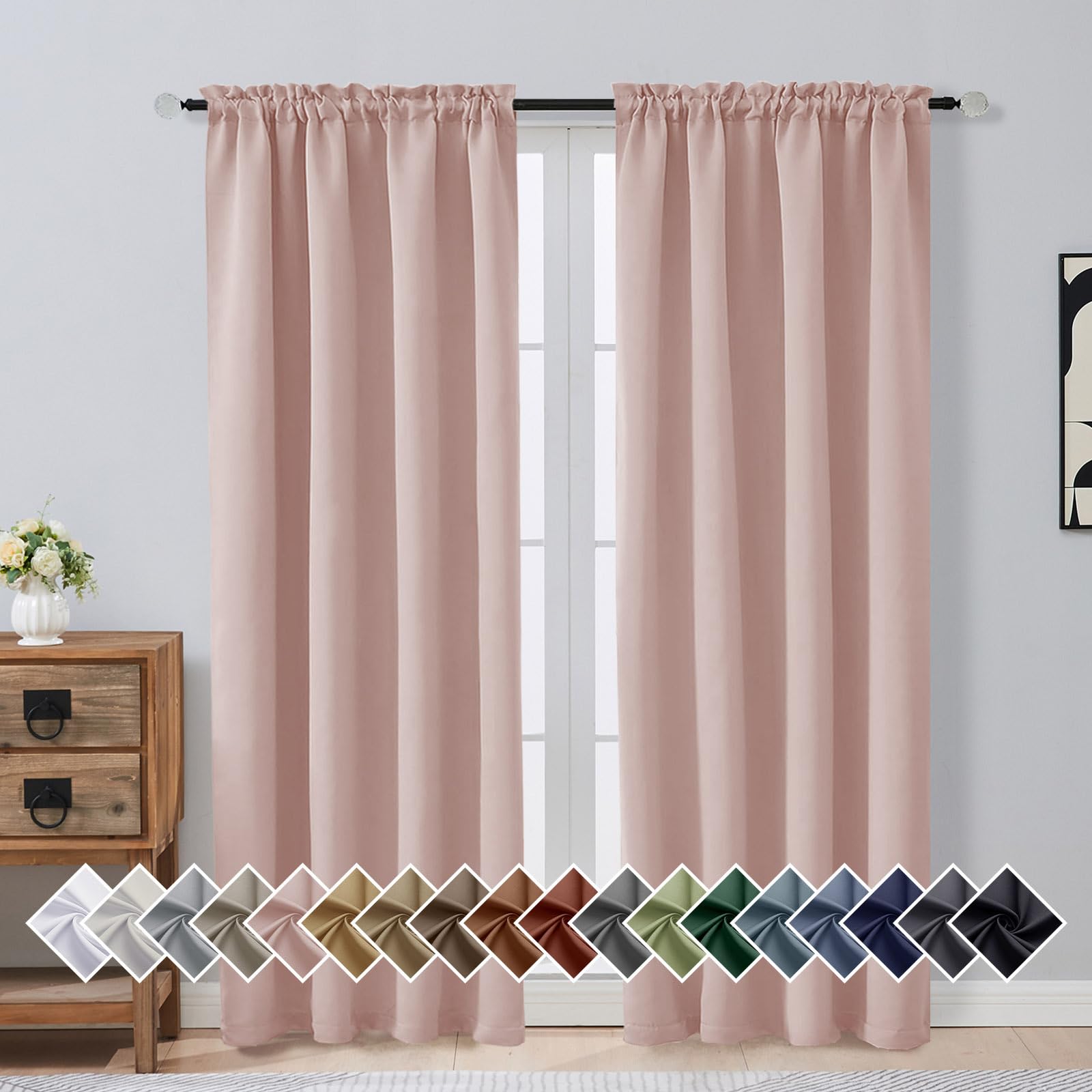 OVZME Blush Pink Blackout Curtains for Girls Bedroom 78 Inch Length 2 Panels Set, Solid Thermal Insulated Energy Saving Window Curtains for Living Room, Dual Rod Pocket Window Drapes, 2x40Wx78L Inches