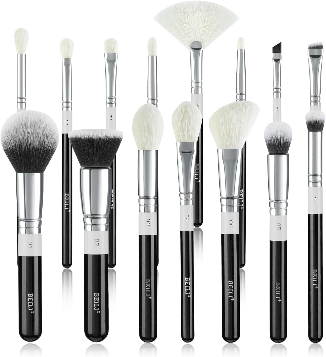 BEILI Makeup Brushes 15Pcs Makeup Brush Set Premium Synthetic Foundation Powder Contour Blush Concealer Eye Shadow Blending Make Up Brush Kit, Black