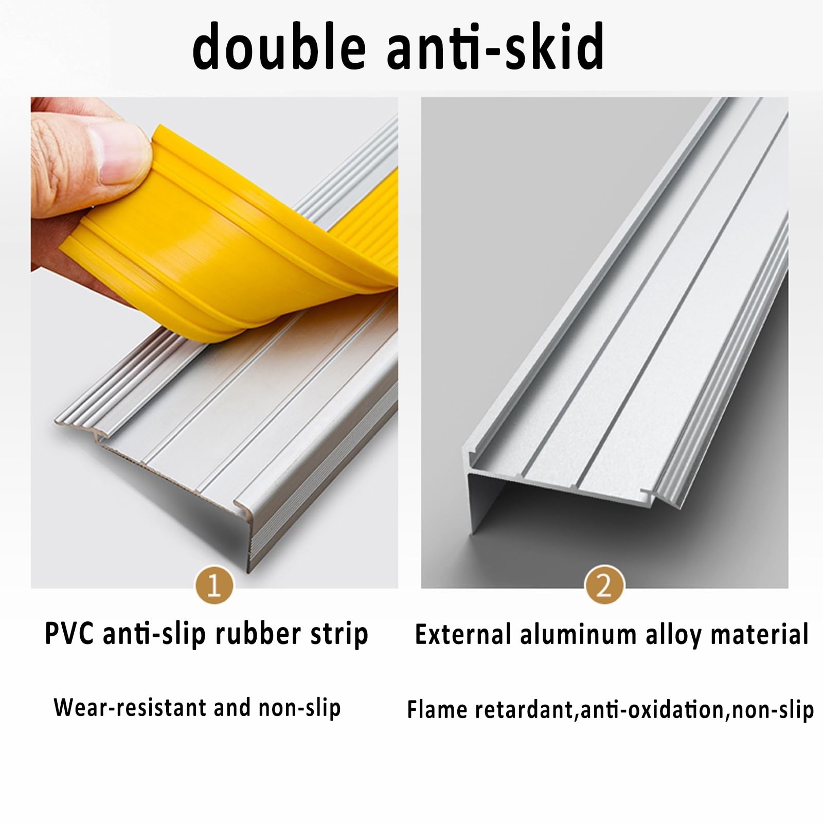 Ochraniacz krawędzi schodów ze stopu aluminium, antypoślizgowe narożniki schodów, gumowe paski, wykończenie krawędzi schodów, szerokość 50 mm, schody odpowiednie do hoteli/przedszkoli (naturalne