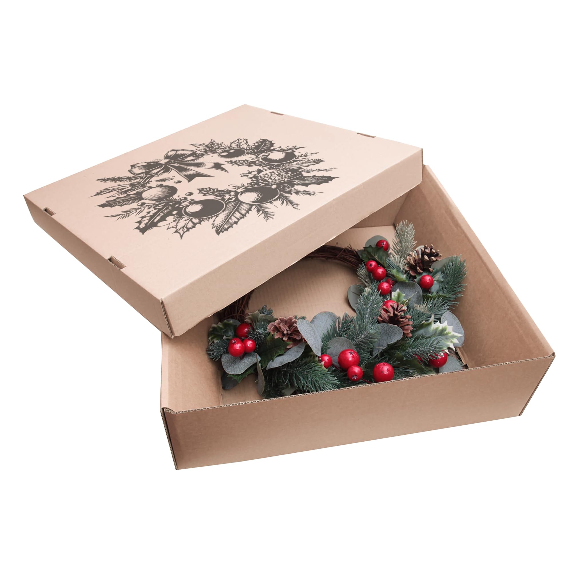 Selfhold Brown Christmas Wreath Boxes With Printed Lid - (560 X 560 X 120Mm (Large) | Gift Boxes, Ideal For Wreaths & Garlands *Made In Britain* (5)