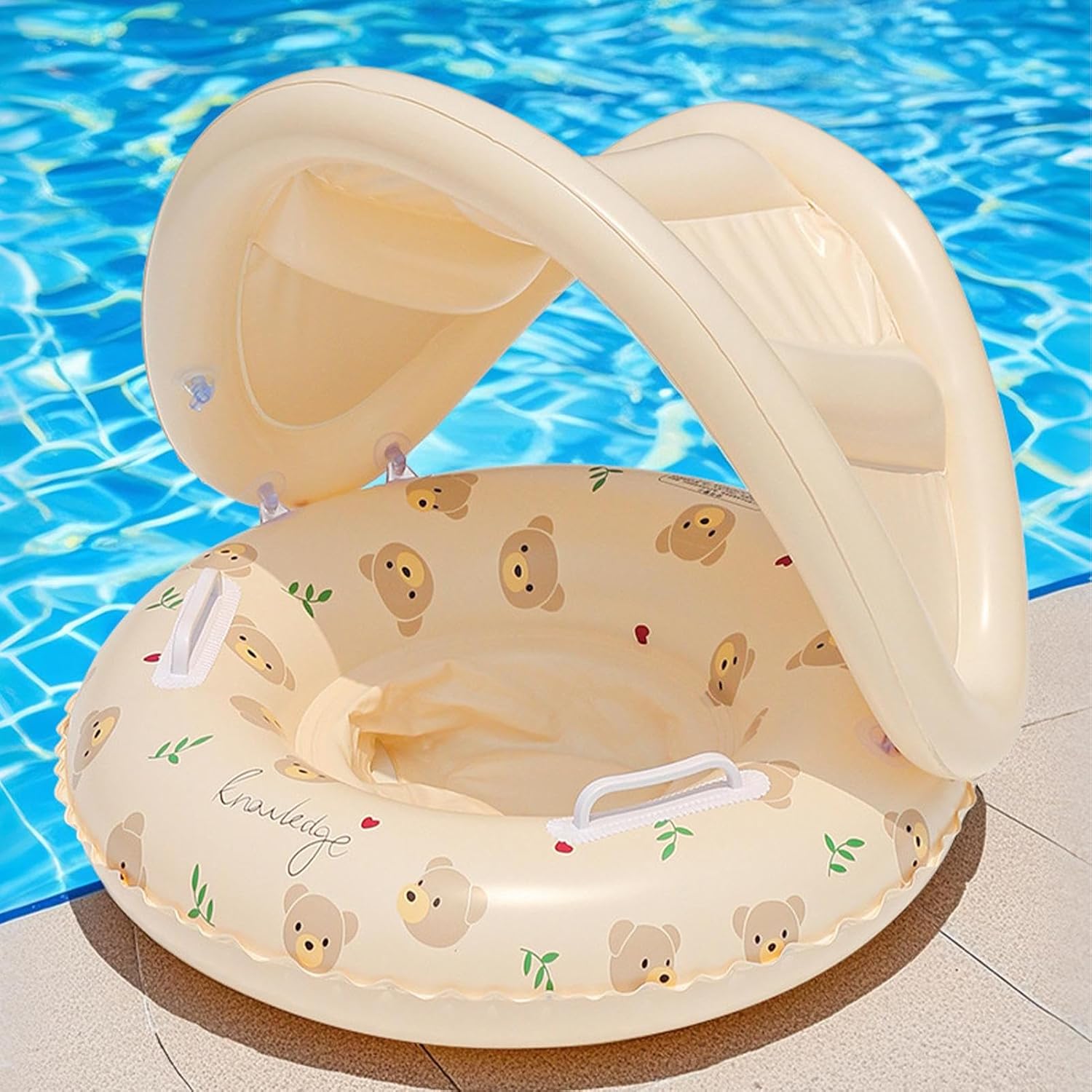 Kid Swim Float,Portable Sun Protection,Inflatable Kid Pool Float with Canopy - for Beach Bathtub Bath Outdoor Vacation Travel Play