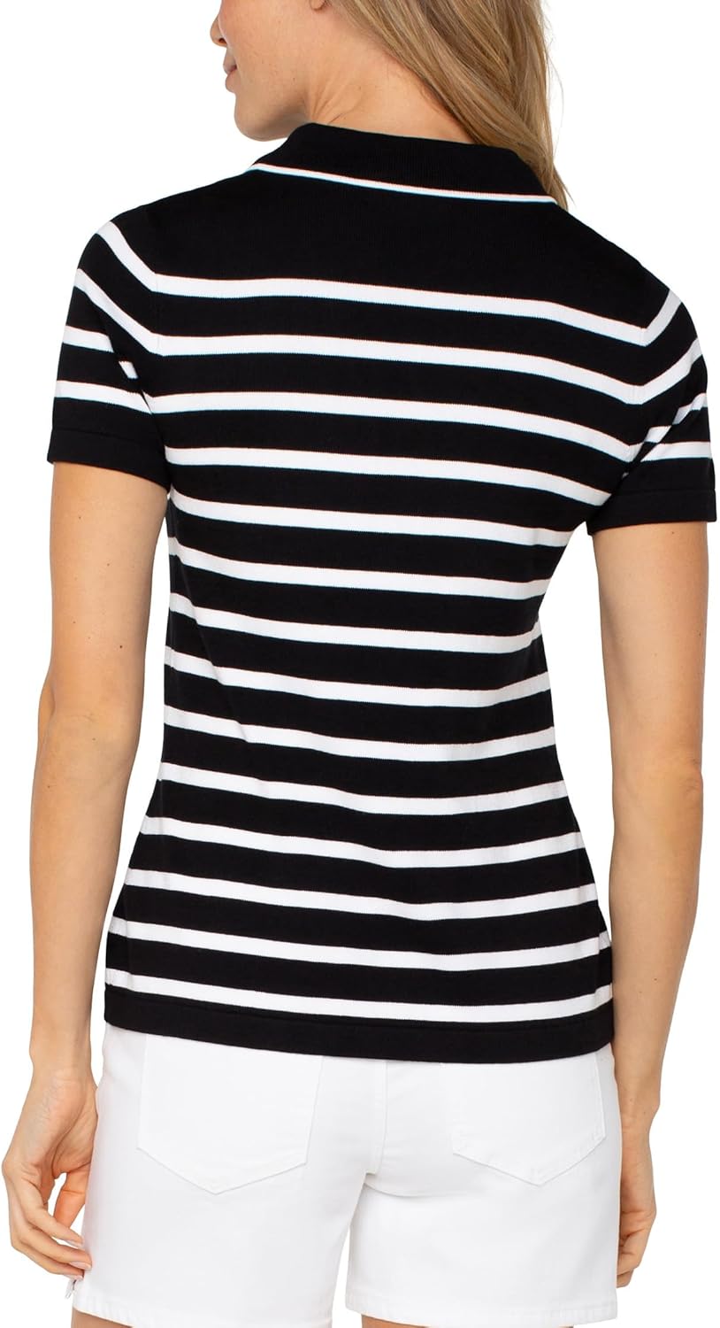 Liverpool Womens Short Sleeve Collared Sweater Top