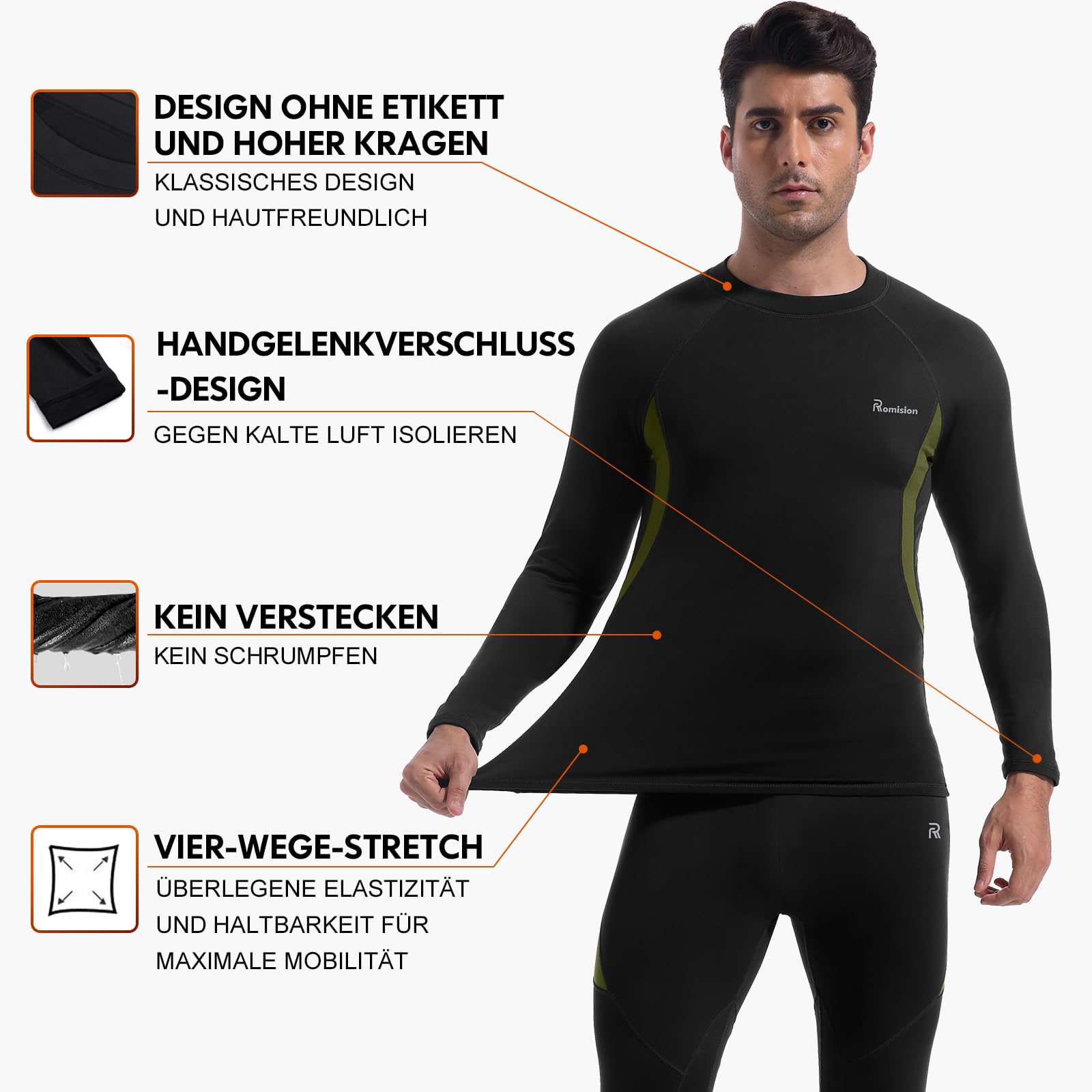 romision Thermounterwäsche Herren Atmungsaktiv Thermoaktiv Funktionsunterwäsche Innenfleece Skiunterwäsche Weich Thermo Unterwäsche Set