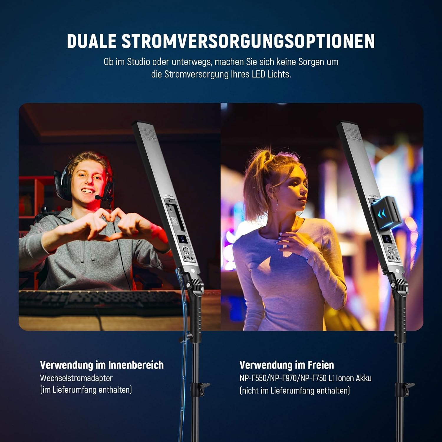 NEEWER Verbesserter LED Video Lichtstab, 2,4G Fernbedienungsset 2er Pack handgeführte dimmbare 3200K~5600K CRI97+ Leuchtstab mit Ständern/Filtern/Tasche für YouTube Video Foto Gaming, BH20B Schwarz