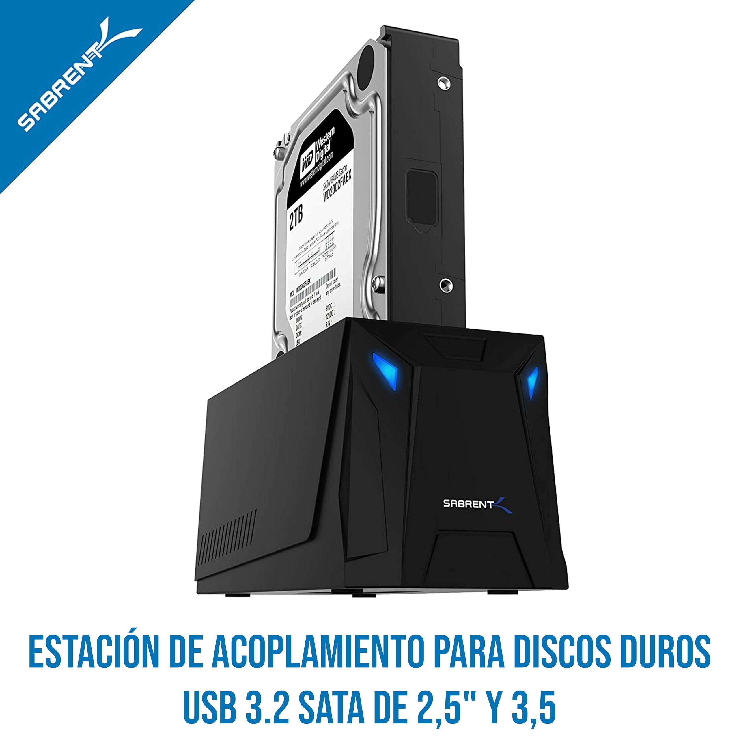 SABRENT Estación de Acoplamiento para SATA SDD/HDD de 2,5/3,5" | USB 3.0 | Velocidades de 5Gbps | HDD/SSD hasta 22TB [EC-UBLB]