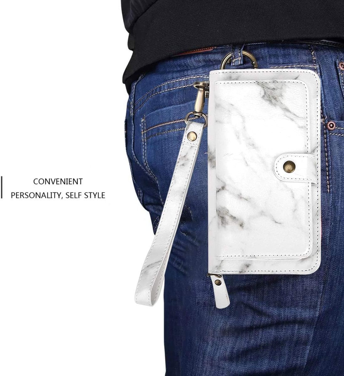 Petocase Compatible iPhone Xs Max Wallet Case, Multi-Functional PU Leather Zip Wristlets Clutch Detachable Magnetic 13 Card Slots 4 Cash Purse Protect Cover for Apple iPhone 10S Max 6.5" White Marble
