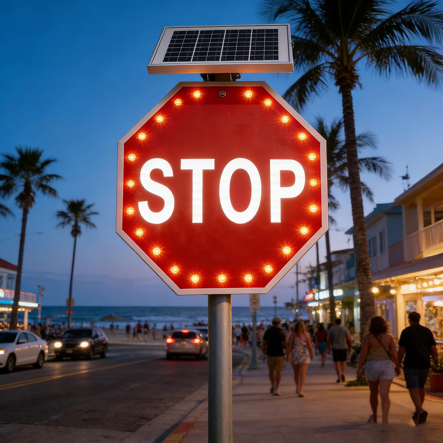 Señal de Stop LED Solar con Luces Intermitentes LED para señalización de tráfico en estacionamientos, garajes, almacenes y Obras de construcción, señal de Advertencia de