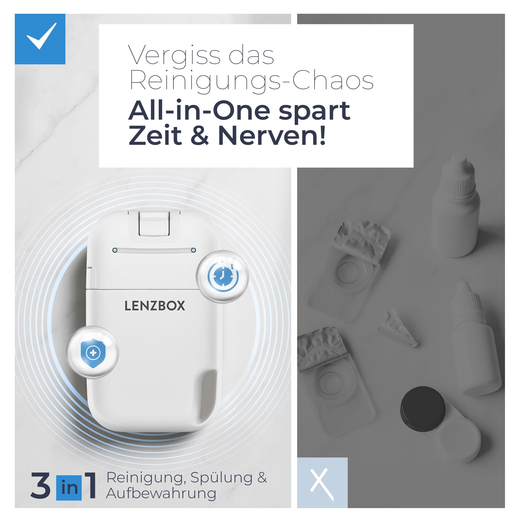 Hard Set inkl. 3x LenzCare - Premium All-In-One Kontaktlinsenbox für harte Kontaktlinsen, Kontaktlinsenbehälter mit Flüssigkeit, reisetauglich & kompakt, Made in Germany, Farbe Fuchsia