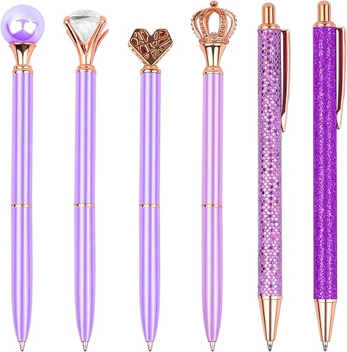 Miniatura 1 de LEFIMOT Juego de 6 bolígrafos de lujo para mujer, bonitos bolígrafos con barril de metal, retráctiles, bolígrafos de punta con purpurina, bolígrafos