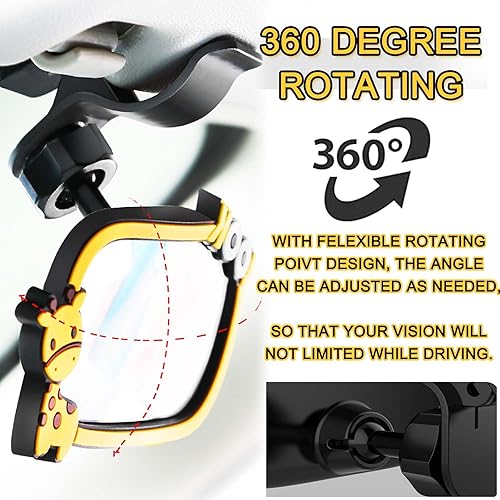 Vista 10 de JONMON Espejo retrovisor interior automotriz para bebé, pequeño clip ajustable orientado hacia atrás del asiento retrovisor, clip convexo
