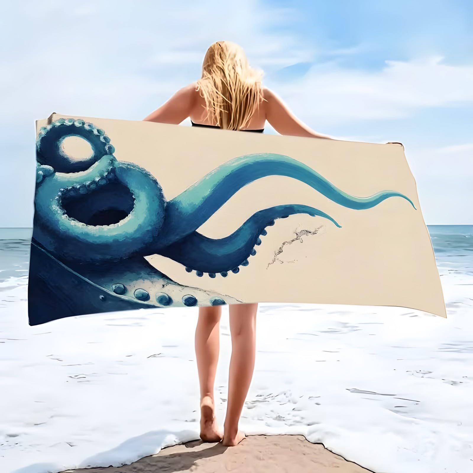 Yzqglhp Women's Octopus Microfibre Beach Towel Marine Animals Beach Bath Towel Quick Drying, Lightweight, Sand-Free, Durable, For Pool, Gym, Camping, Travel Towel 80X180cm