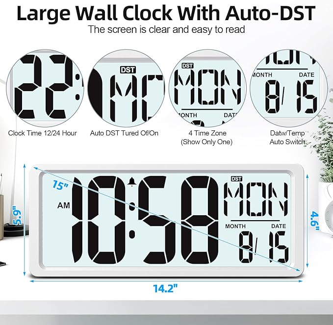XREXS Reloj de Pared Digital Grande LED con Retroiluminación 15 pulgadas miniatura 2
