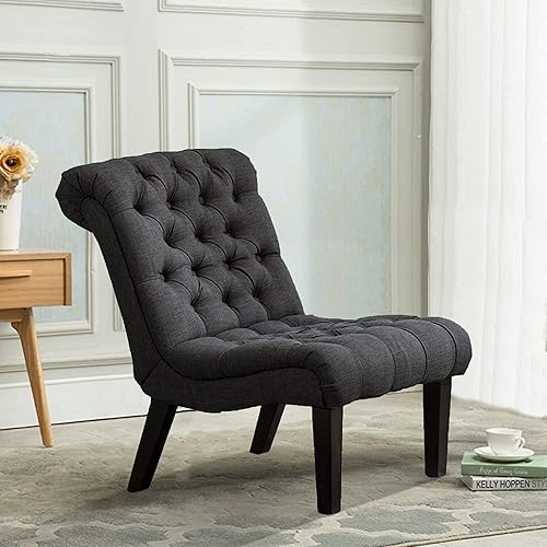 Miniatura 11 de Haobo - Sillas decorativas sin brazos con botón copetudo para sala de estar o sala de recepción (juego de 2) silla de sala de estar, gris