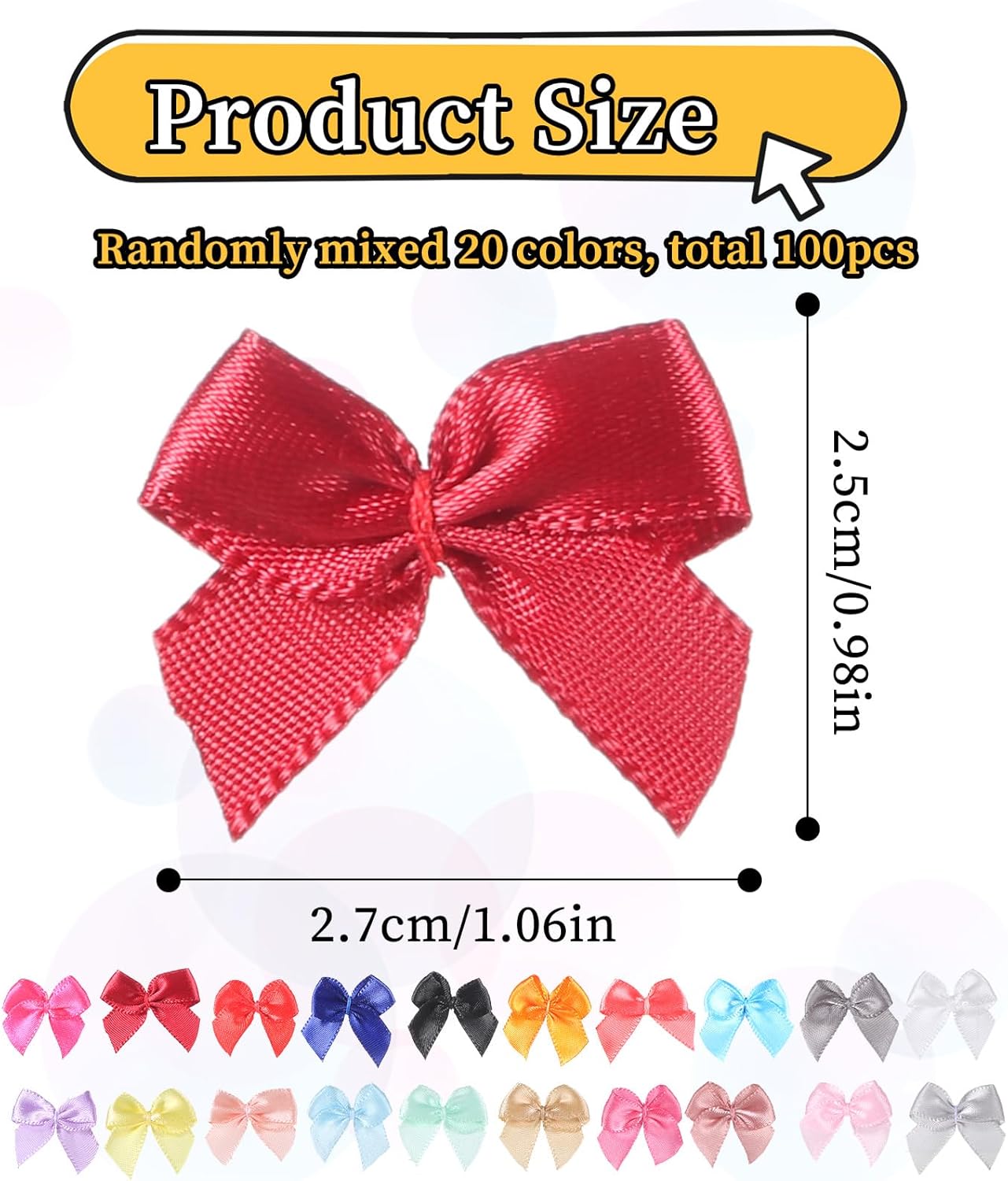Mini Bows, 100 Pcs 1 Inch Multicolor Ribbon Bows Small Premade Bow Tiny Satin Ribbon Bow for DIY Crafts Sewing Scrapbooking Gift Wrapping Hair Accessories Christmas Party Decorations (20 Colors) - Image 2