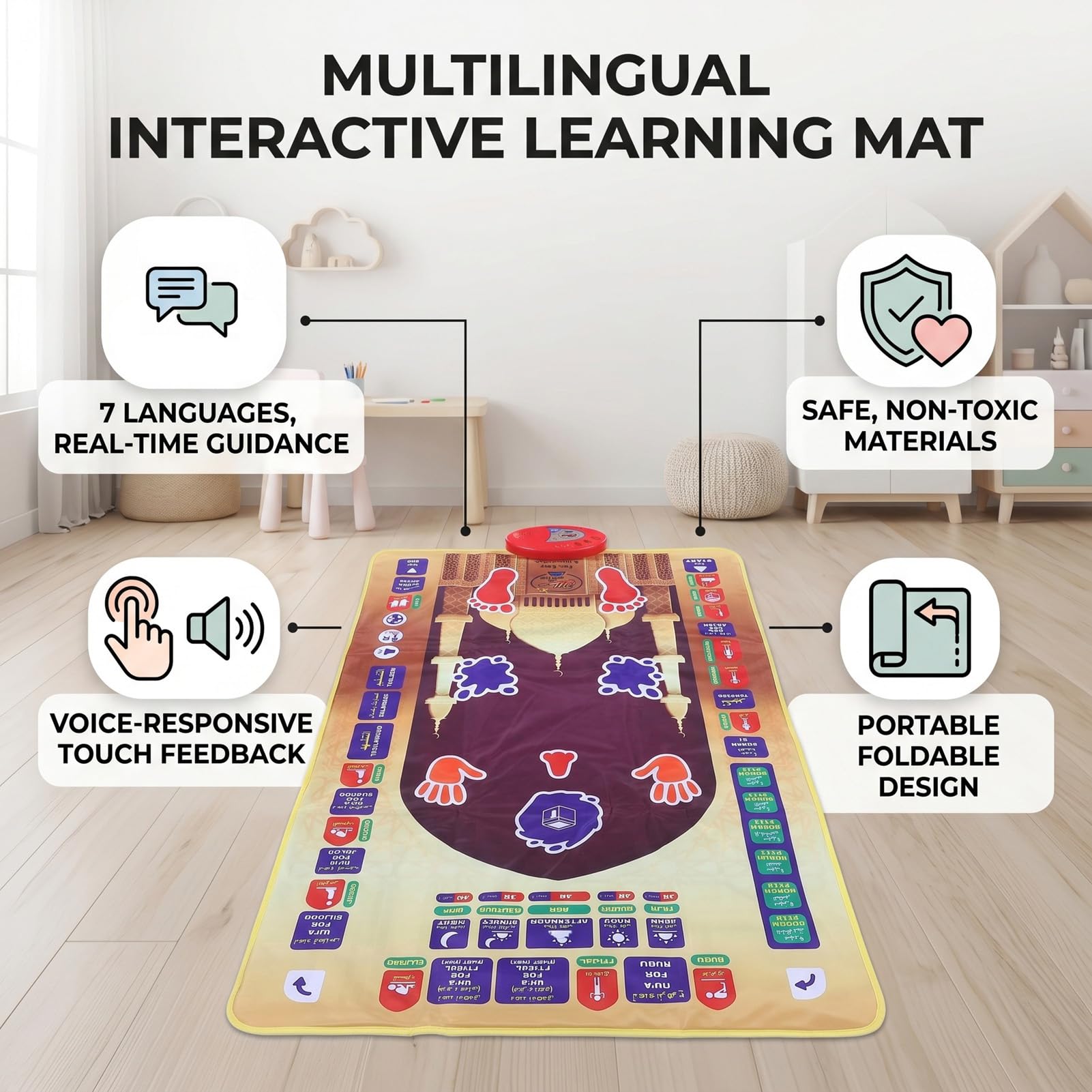 Tappeto Elettronico per Bambini Tappetino Didattico Interattivo Suono Multilingue per Aule Domestiche Plastica 121x70 Cm